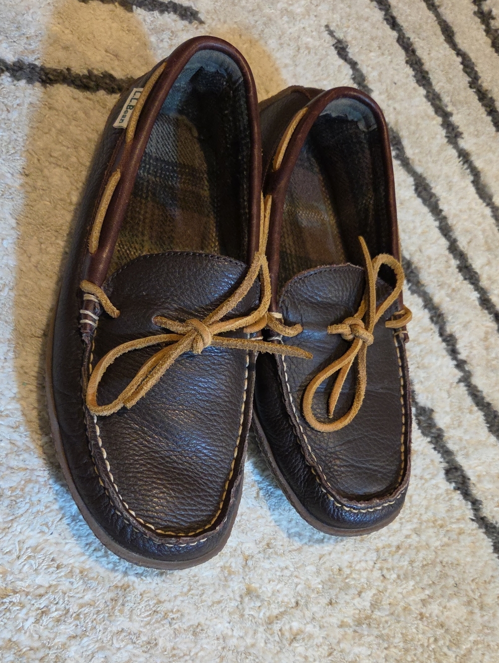 L.L. Bean Brown Leather Boat Shoes with Tan Laces